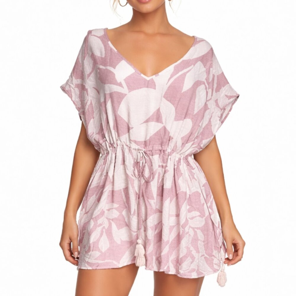 Poolside Paradiso Cover Up XL 2XL Pink White Boho Beach Viscose Tassel Resort